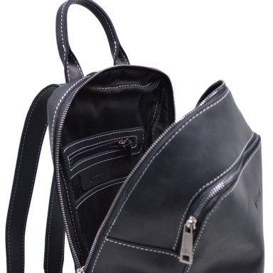 Womens black leather backpack TARWA RA-2008-3md medium size