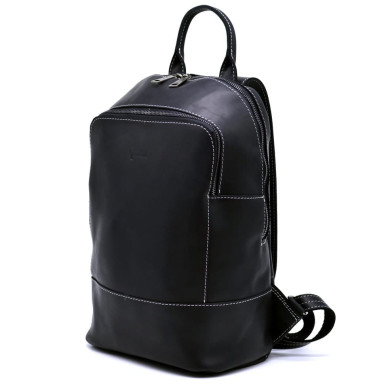 Womens black leather backpack TARWA RA-2008-3md medium size