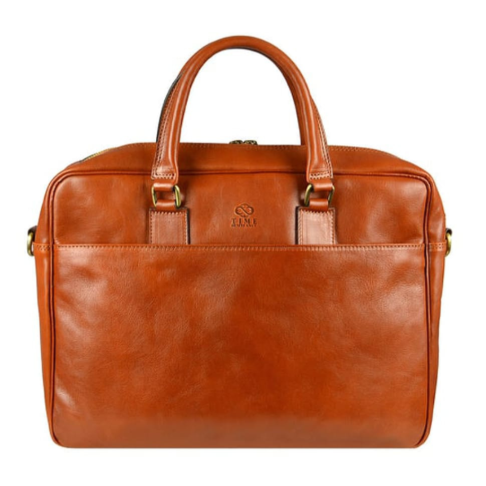 Шкіряний портфель -мішок для ноутбука - маленький принц - коричневий коньяк