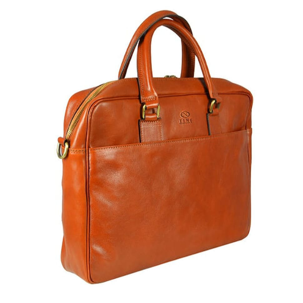 Шкіряний портфель -мішок для ноутбука - маленький принц - коричневий коньяк