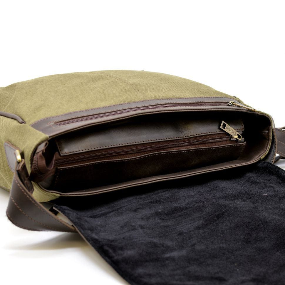 Чоловіча сумка через плече зі шкіри та холщевой тканини канвас TARWA TH-1047-3md