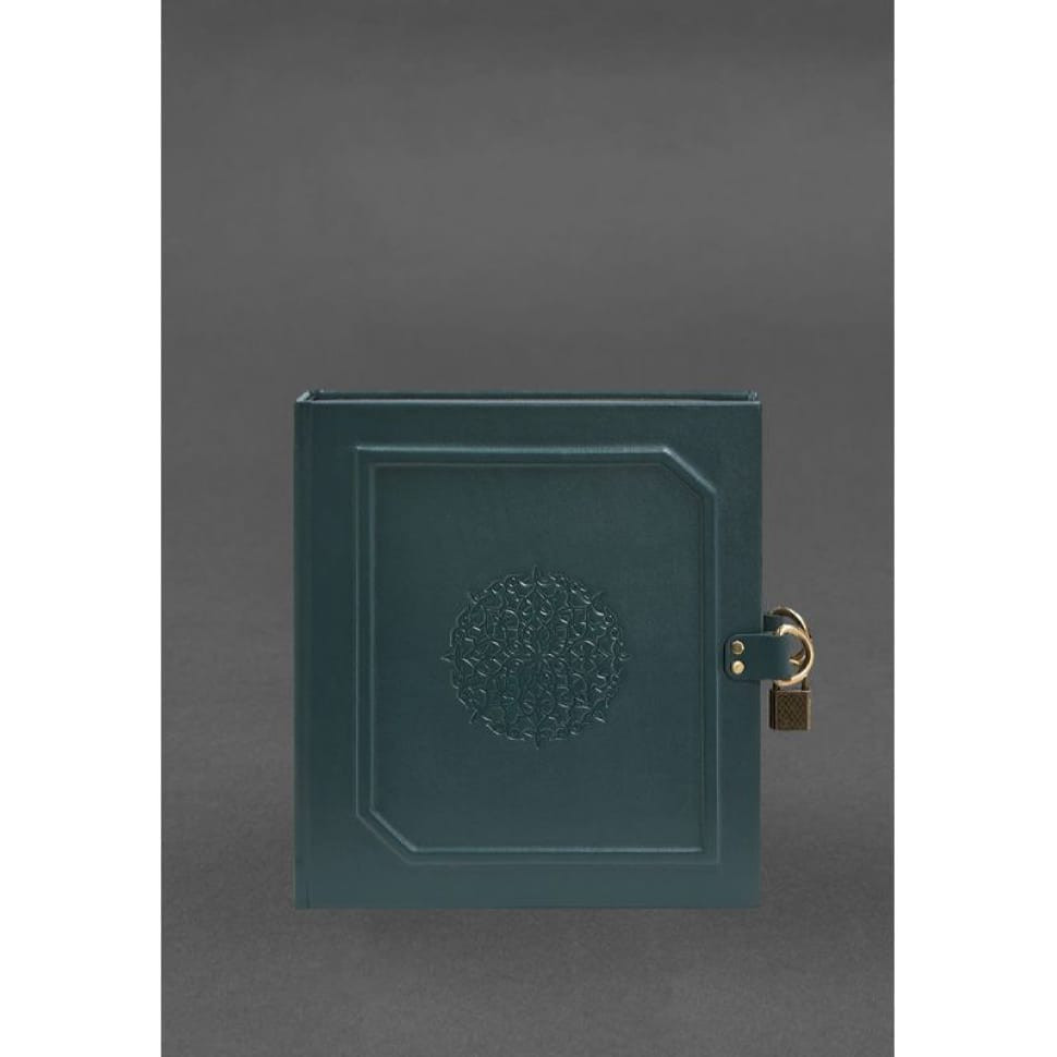 Альбом для фото в шкіряній обкладинці із замочком зелений