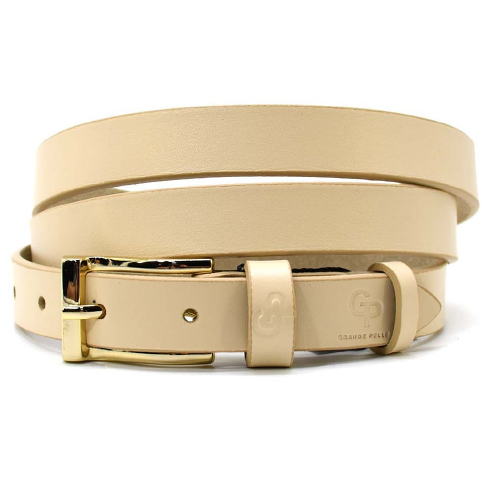 Ремінь жіночий тонкий Grande Pelle 24370040033 у бежевому кольорі.