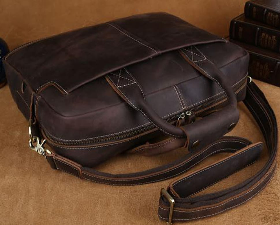 Стильная мужская сумка-портфель для документов из винтажной кожи Tiding Bag t1019