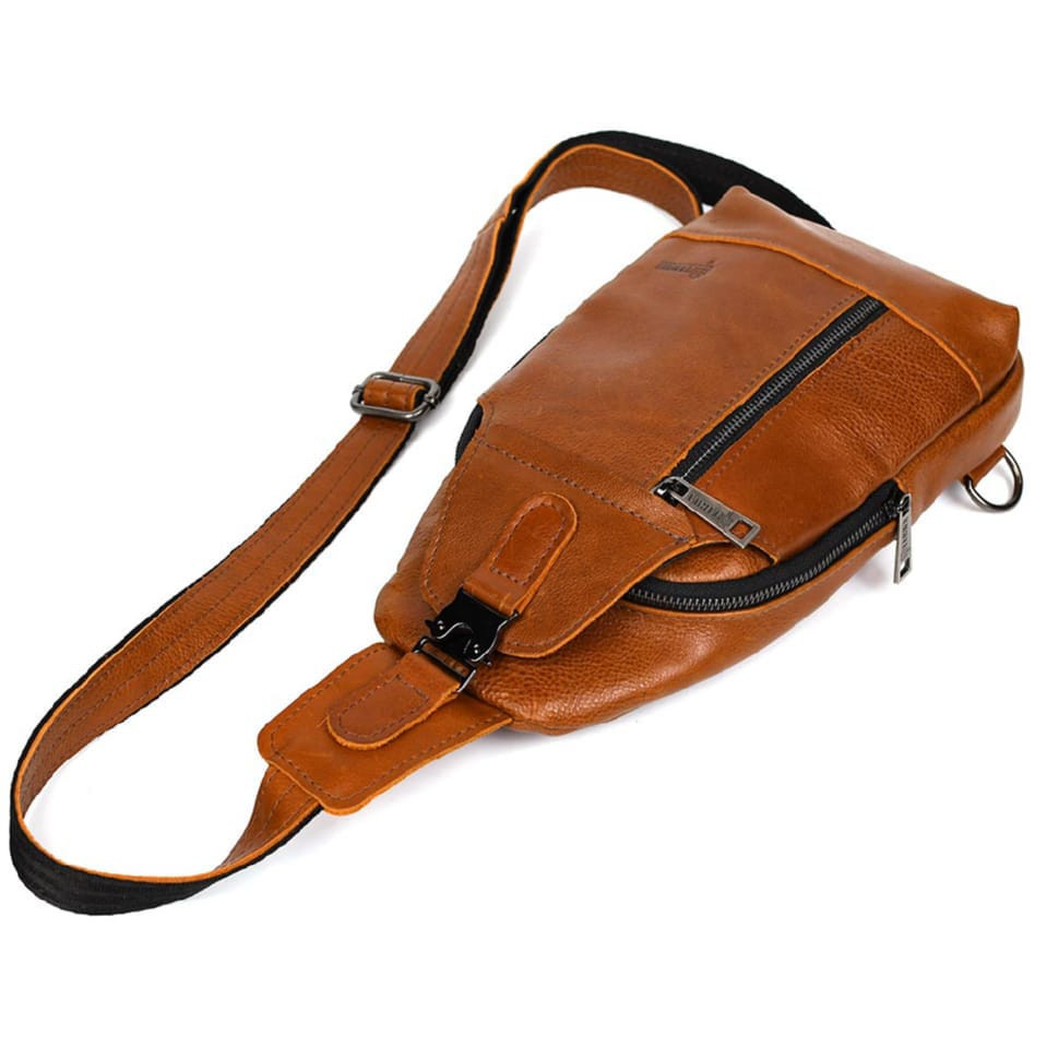 Чоловічий рюкзак слінг шкіряний коньяк TARWA GB-0116-3md