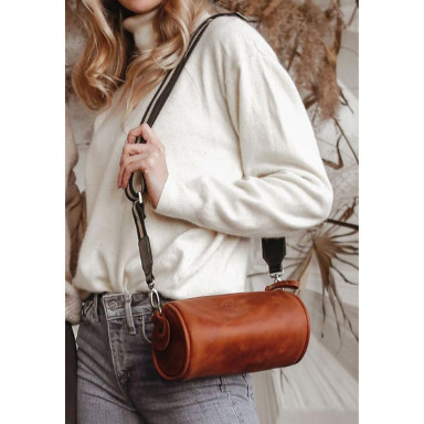 Cylinder leather crossbody bag light brown vintage
