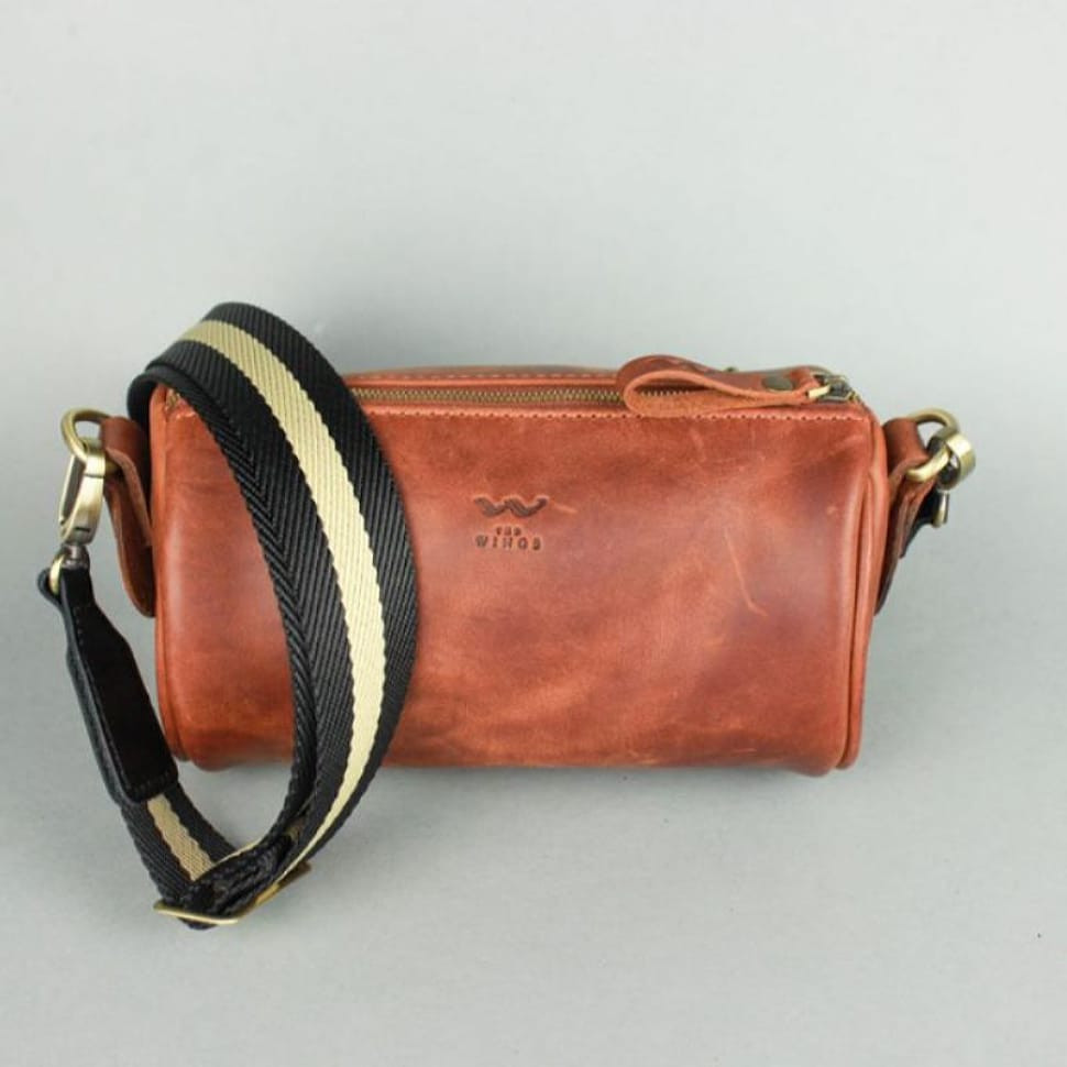 Cylinder leather crossbody bag light brown vintage