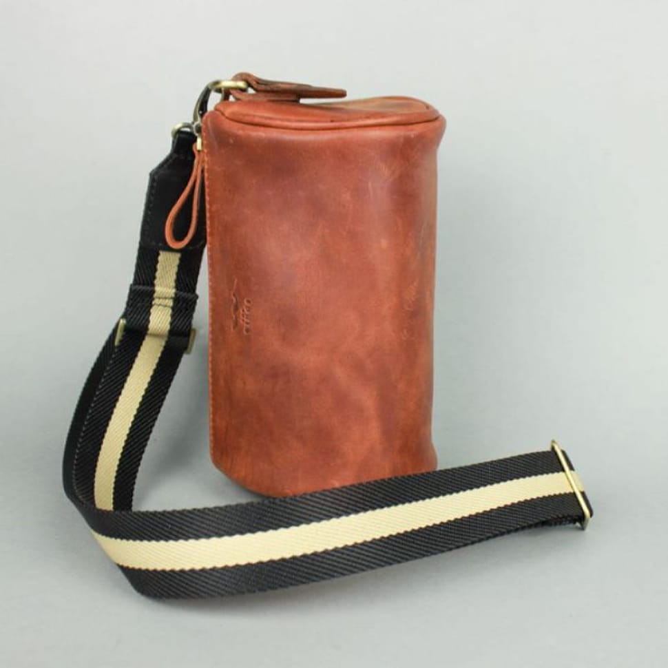 Cylinder leather crossbody bag light brown vintage
