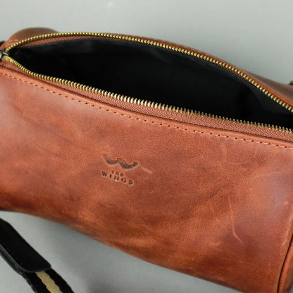 Cylinder leather crossbody bag light brown vintage