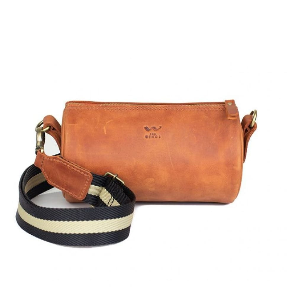 Cylinder leather crossbody bag light brown vintage