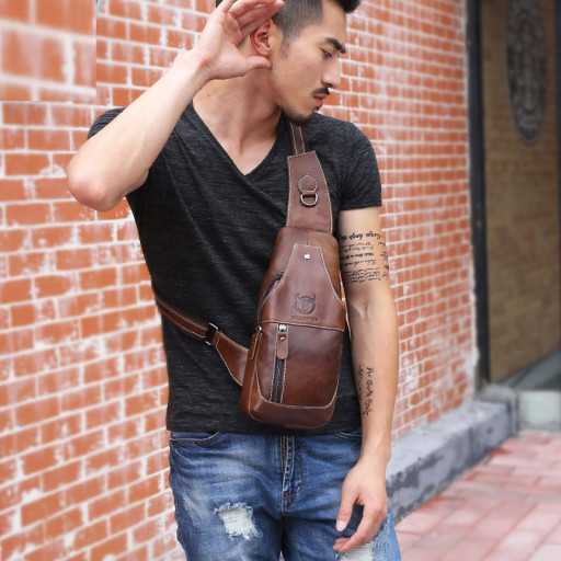 Шкіряний чоловічий рюкзак слінг Bull TB019B рудий