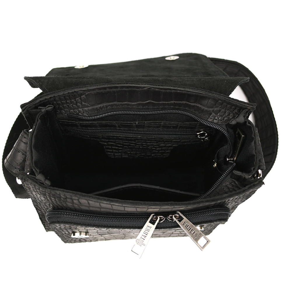 Шкіряна сумка через плече RepA-3027-4lx бренду TARWA чорний колір рептилія