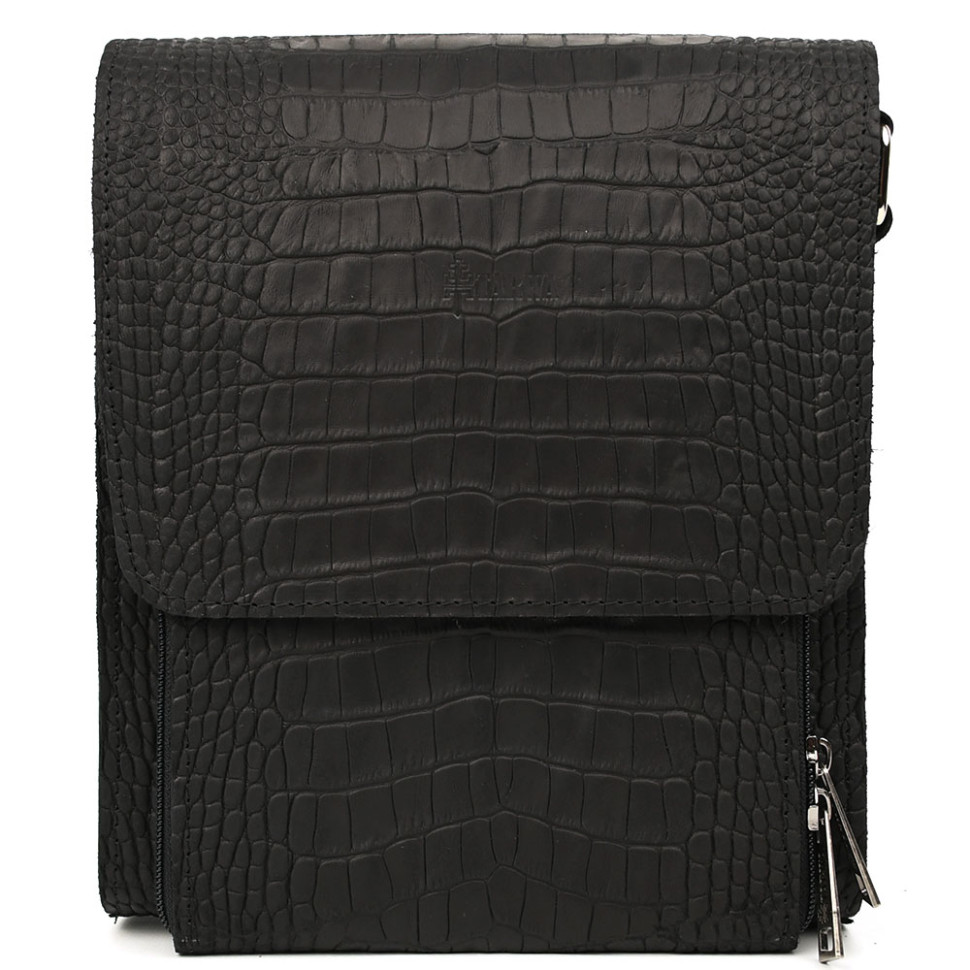 Шкіряна сумка через плече RepA-3027-4lx бренду TARWA чорний колір рептилія