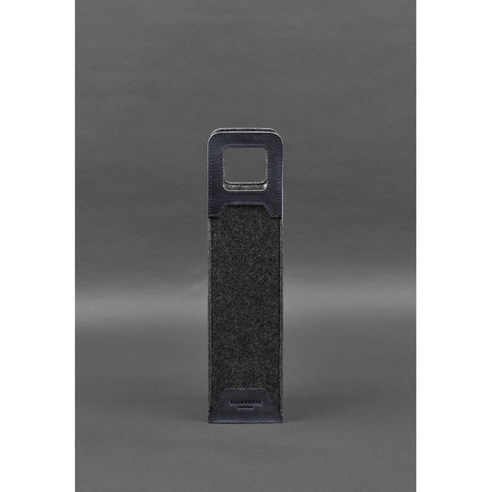 Чохол для вина 1.0 із фетру зі шкіряними вставками синій Crazy Horse