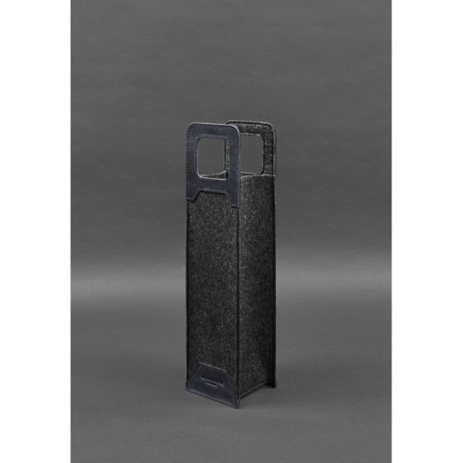 Чохол для вина 1.0 із фетру зі шкіряними вставками синій Crazy Horse