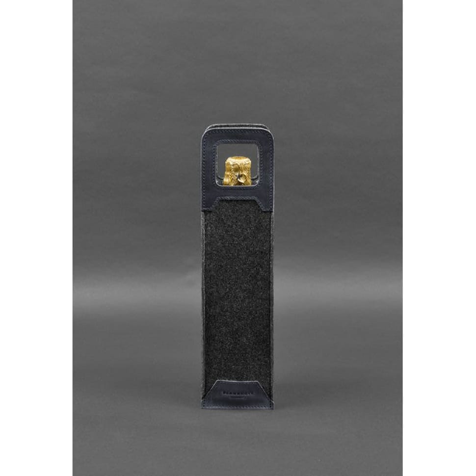 Чохол для вина 1.0 із фетру зі шкіряними вставками синій Crazy Horse