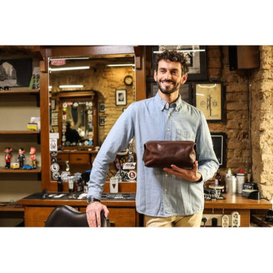 Leather Toiletry Bag - Four Past Midnight - Chocolate Brown Matte Large 5192301