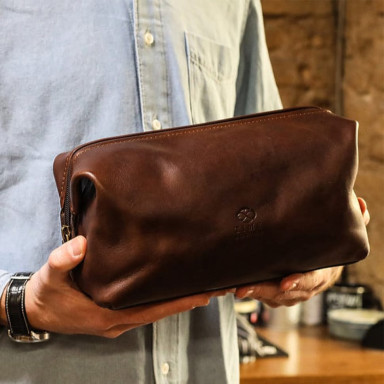 Leather Toiletry Bag - Four Past Midnight - Chocolate Brown Matte Large 5192301