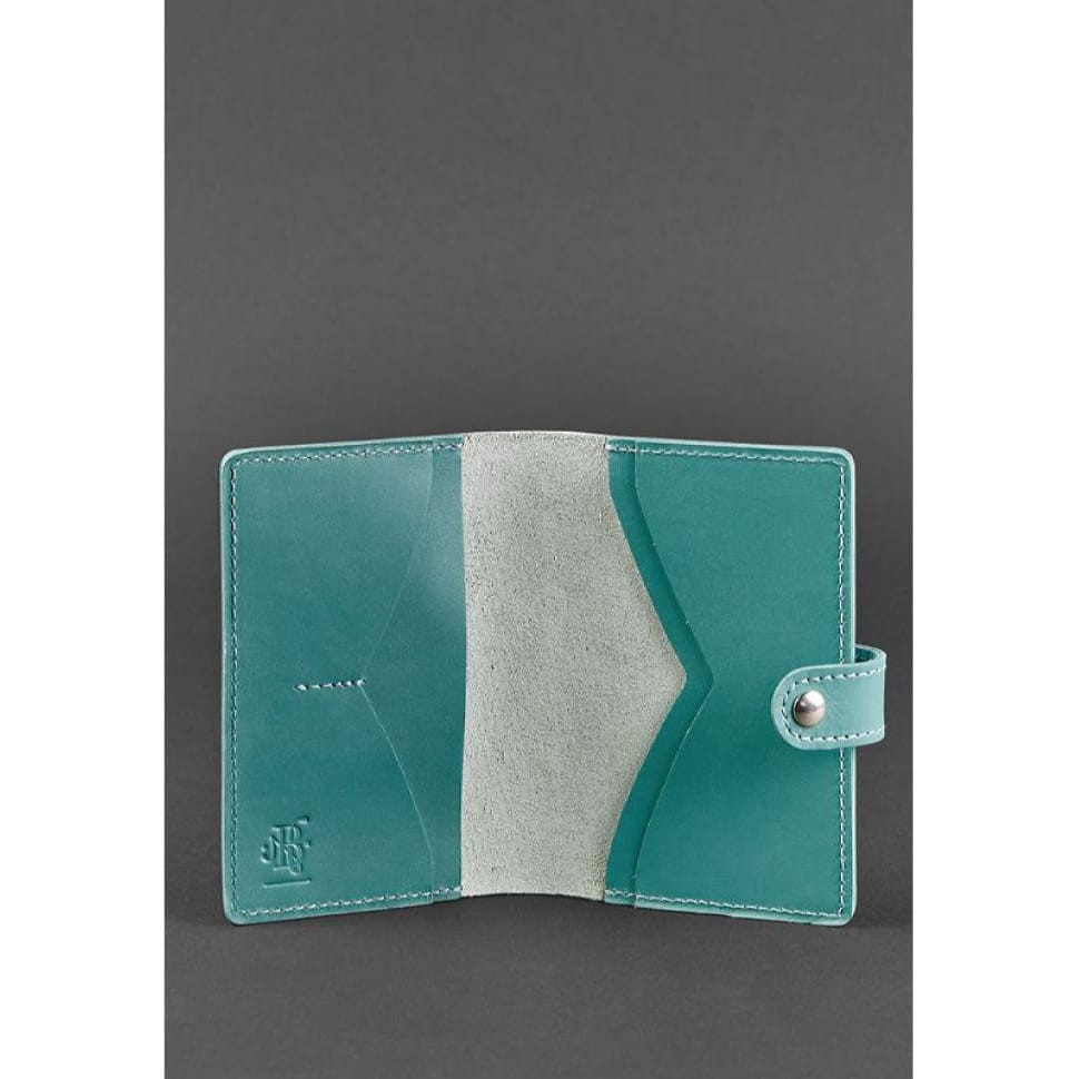 Кожаная обложка для паспорта 3.0 бирюзовая