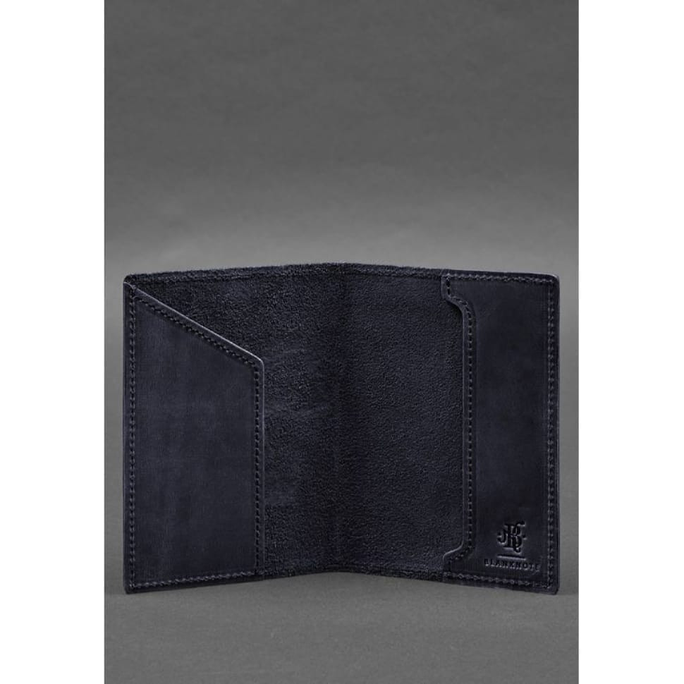 Кожаная обложка для паспорта с картой Украины синий Crazy Horse