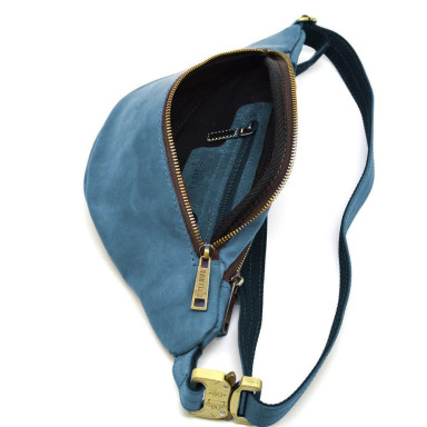 Leather belt bag leather banana TARWA RKsky-3036-4lx blue