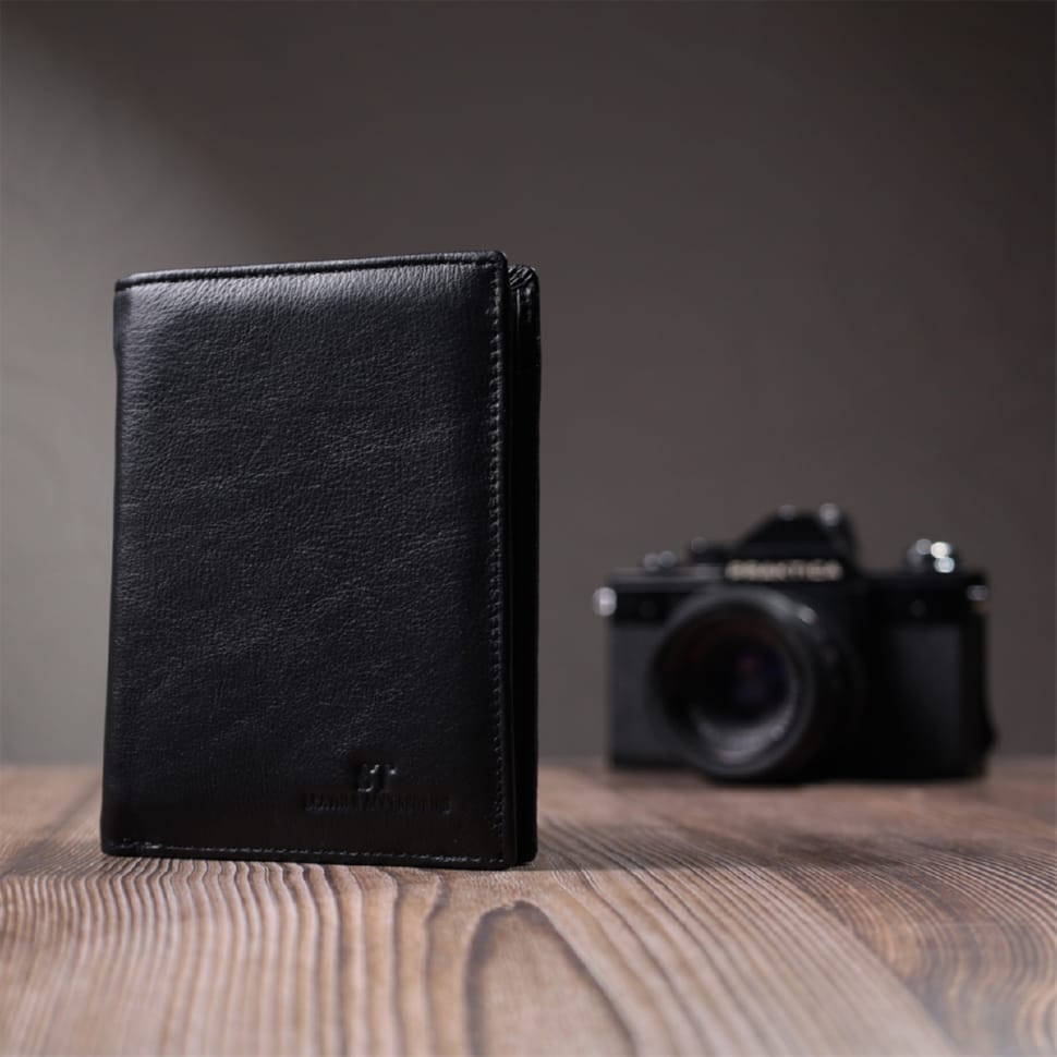 Мужское кожаное портмоне для карт купюр и монет ST Leather 22733 Черное