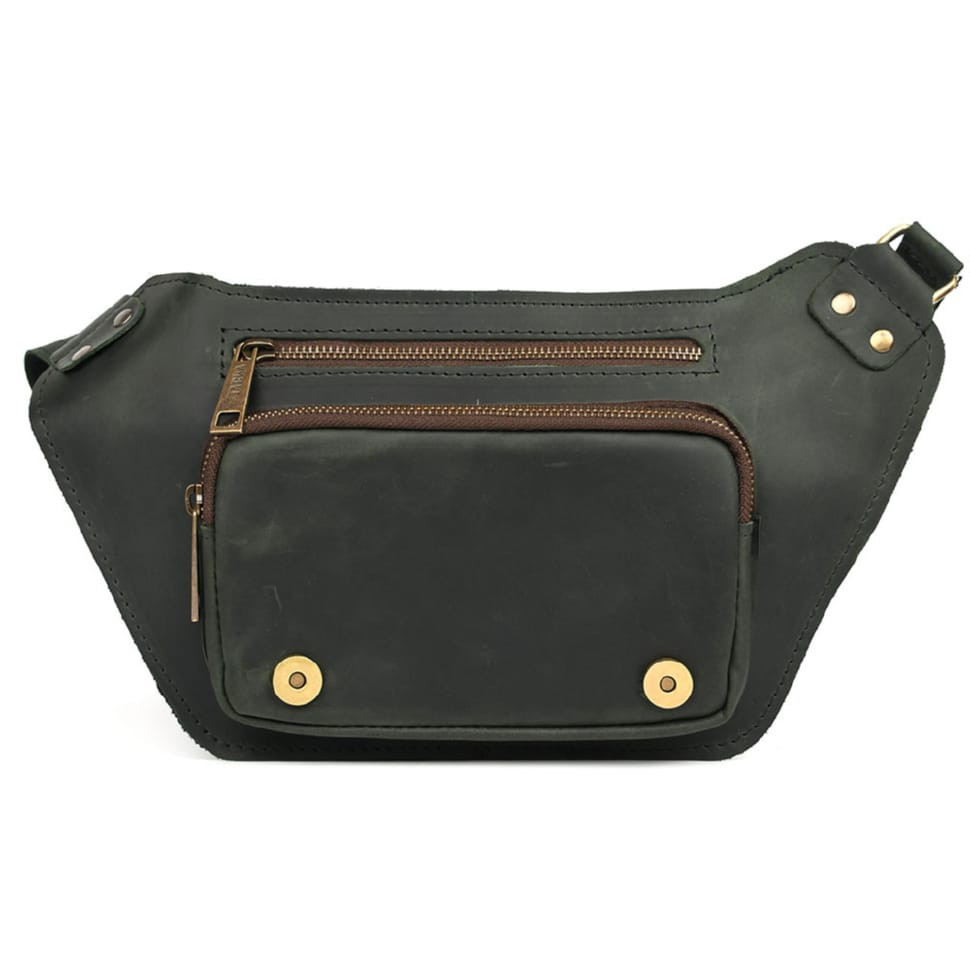 Шкіряна бананка напоясна зелена матова шкіра RE-8127-3md TARWA