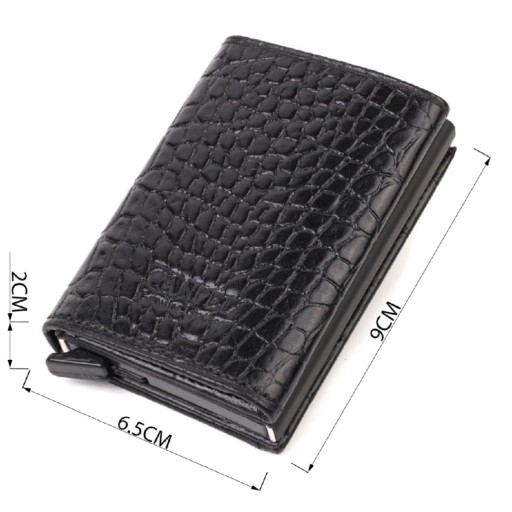 Картхолдер унісекс у три складання з автоматичним механізмом з натуральної шкіри з тисненням під крокодила CANPELLINI 21930 Чорний