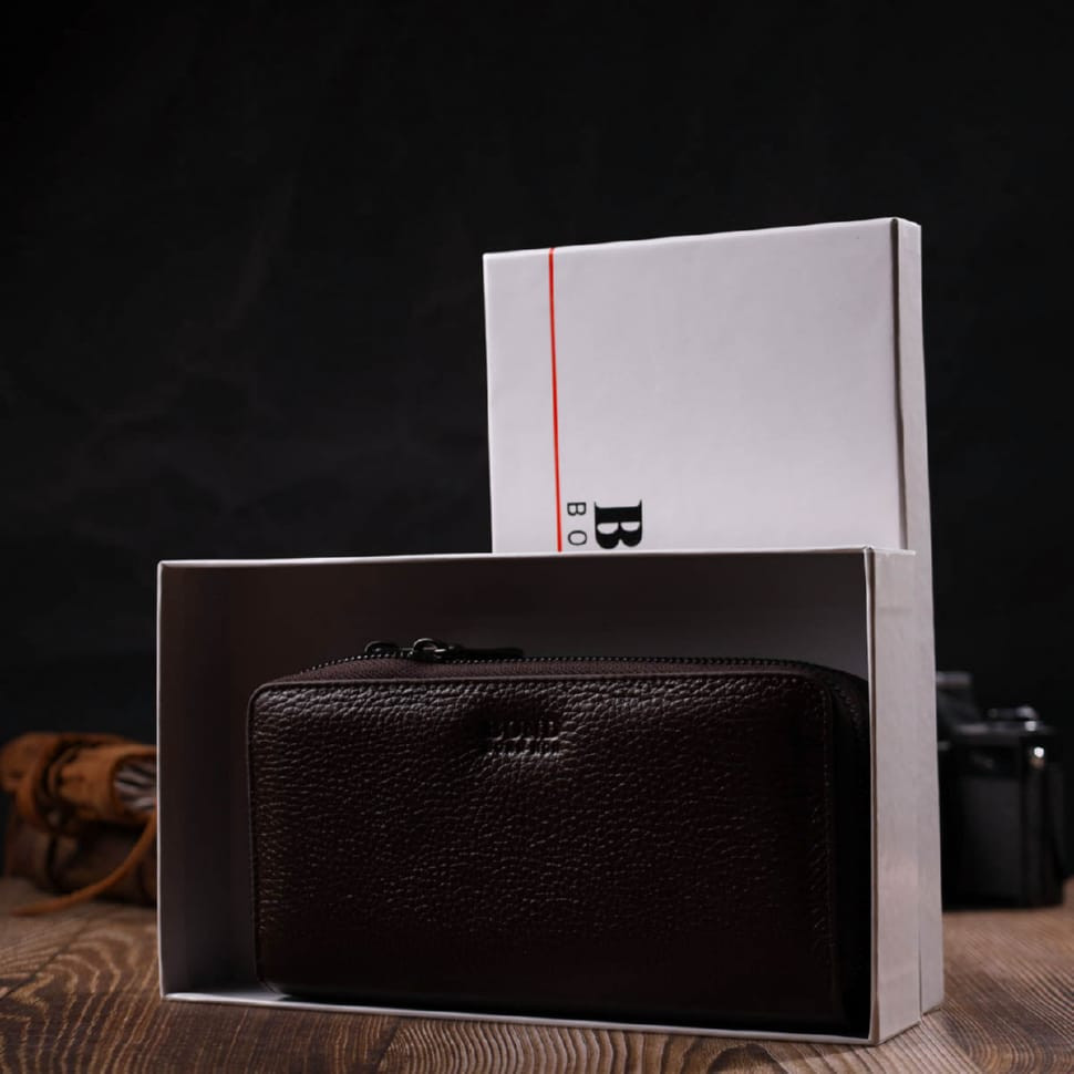 Місткий чоловічий клатч із двома відділеннями з натуральної BOND 22025 Коричневий