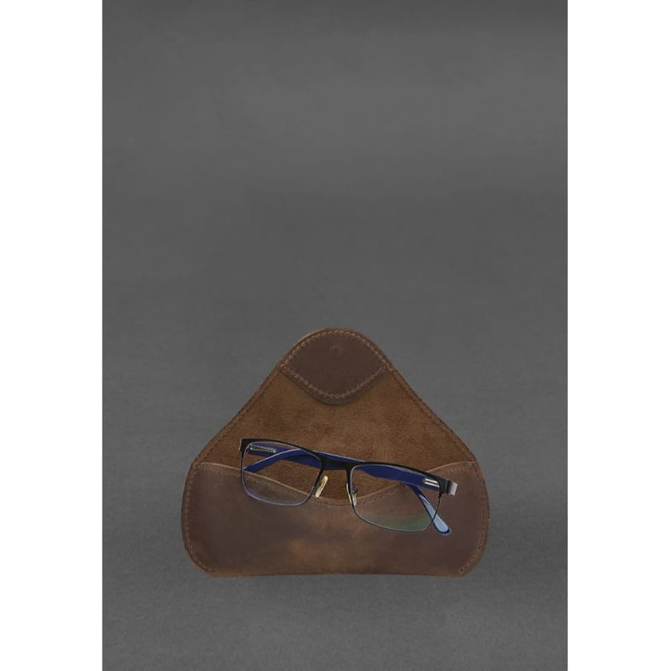 Шкіряний чохол для окулярів із клапаном на гумці Темно-коричневий Crazy Horse