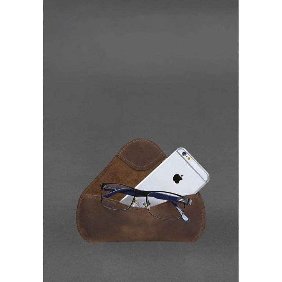 Шкіряний чохол для окулярів із клапаном на гумці Темно-коричневий Crazy Horse