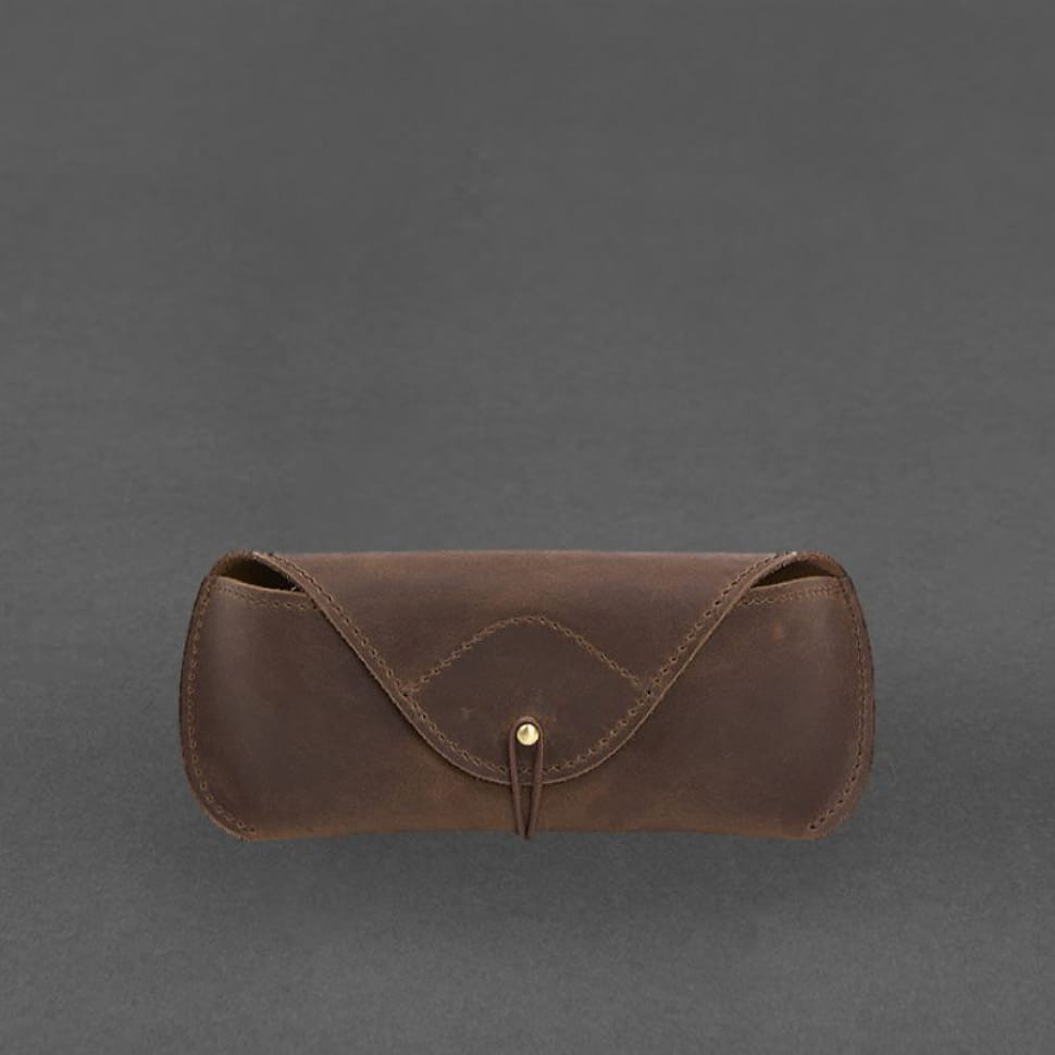 Шкіряний чохол для окулярів із клапаном на гумці Темно-коричневий Crazy Horse