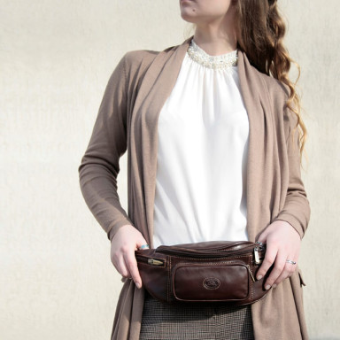 Leather bag (banana) Italico 8018 moro brown