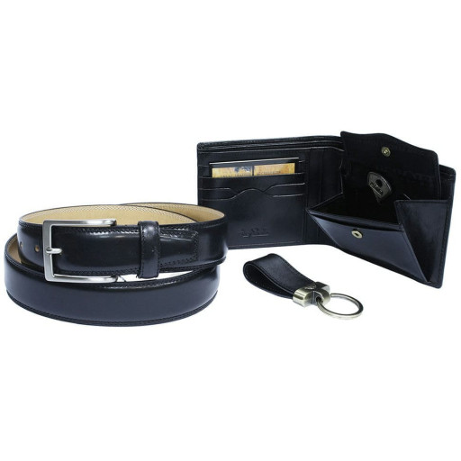 Набір шкіряне портмоне +ремінь+брелок Italico 534+KR133+200/35 nero чорний