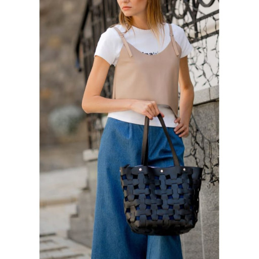 Шкіряна плетена сумка Пазл L чорна Crazy Horse