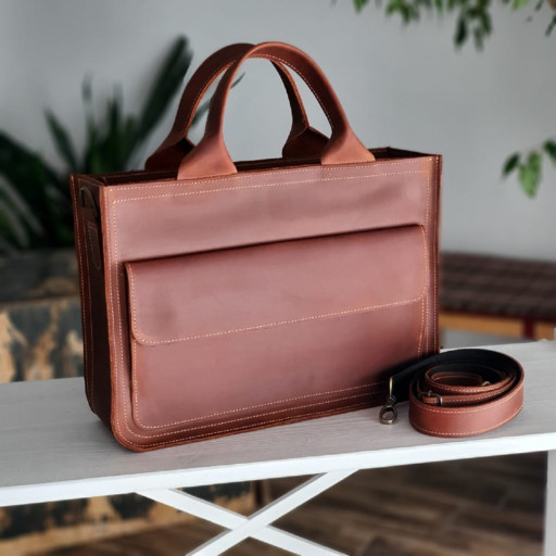 Жіноча шкіряна ділова сумка BGS коньячна BGS3082