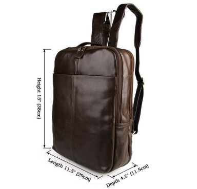 John McDee Classic Leather Travel Backpack 7280C Chocolate