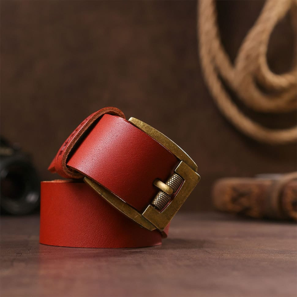 Чоловічий ремінь шкіряний з масивною пряжкою SHVIGEL 13995