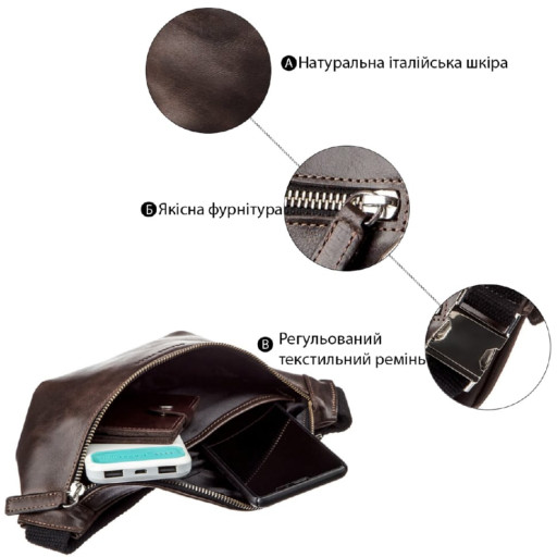 Поясна сумка GRANDE PELLE 11143 Темно-коричнева