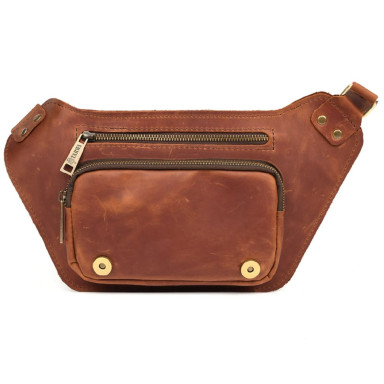 Leather fanny pack for waist cognac matte leather RB-8127-3md TARWA