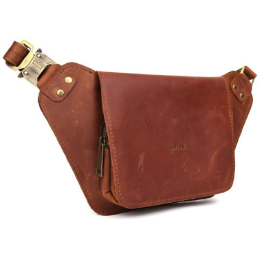 Leather fanny pack for waist cognac matte leather RB-8127-3md TARWA