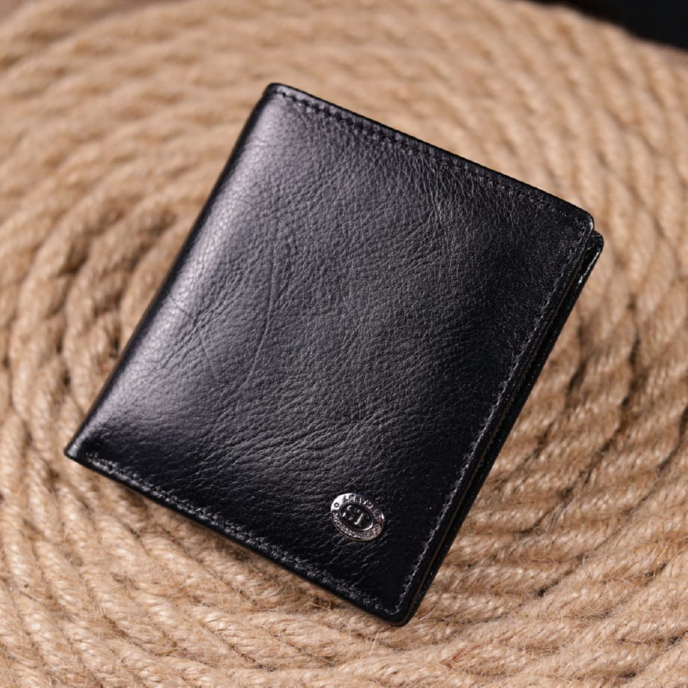 Компактний гаманець для грошей із натуральної гладкої шкіри ST Leather 19418 Чорний