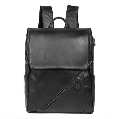 Leather city backpack for laptop John McDee 7344A-1 black