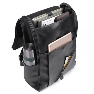 Leather city backpack for laptop John McDee 7344A-1 black