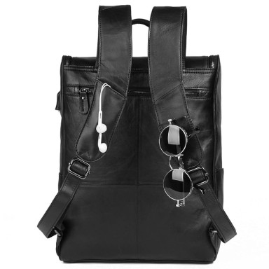 Leather city backpack for laptop John McDee 7344A-1 black