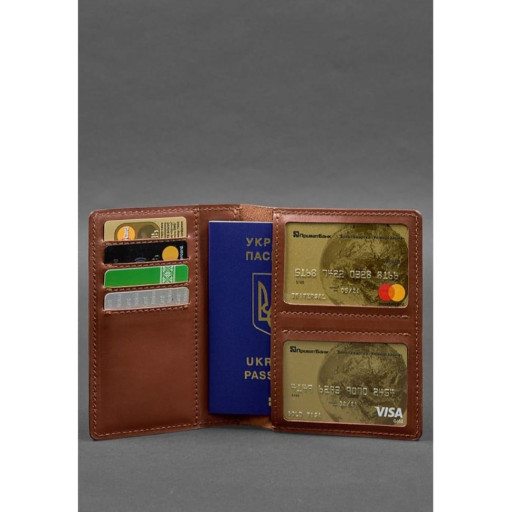 Шкіряна обкладинка-органайзер для документів 6.1 світло-коричневий краст