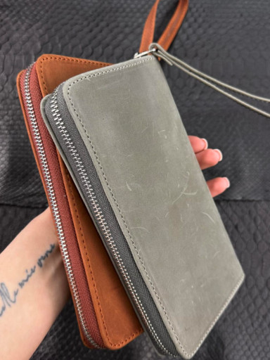 Leather clutch-wallet made of genuine Crazy Horse leather (gray)