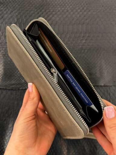 Leather clutch-wallet made of genuine Crazy Horse leather (gray)