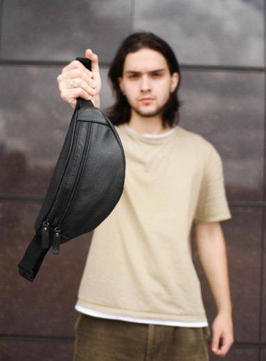 Men's Fanny Pack, Leather Waist Bag SL001 (Black) 