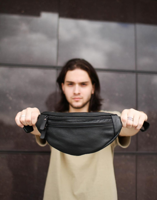 Мужская бананка, кожаная сумка на пояс SL001 (черная)